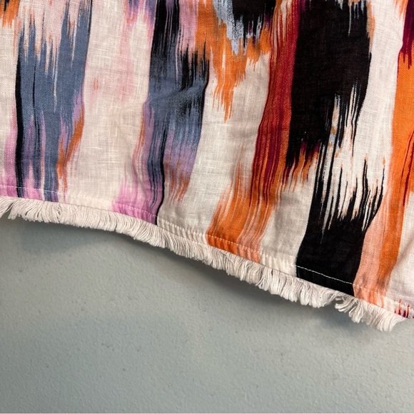 DKNY Womens Sleeveless Pullover Blouse Fringe Hem 100% Linen Tie Dye Sz L Boho - Picture 4 of 11